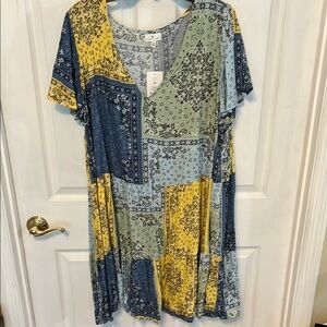 True Craft Blue and Yellow Flutter Sleeve Sundress